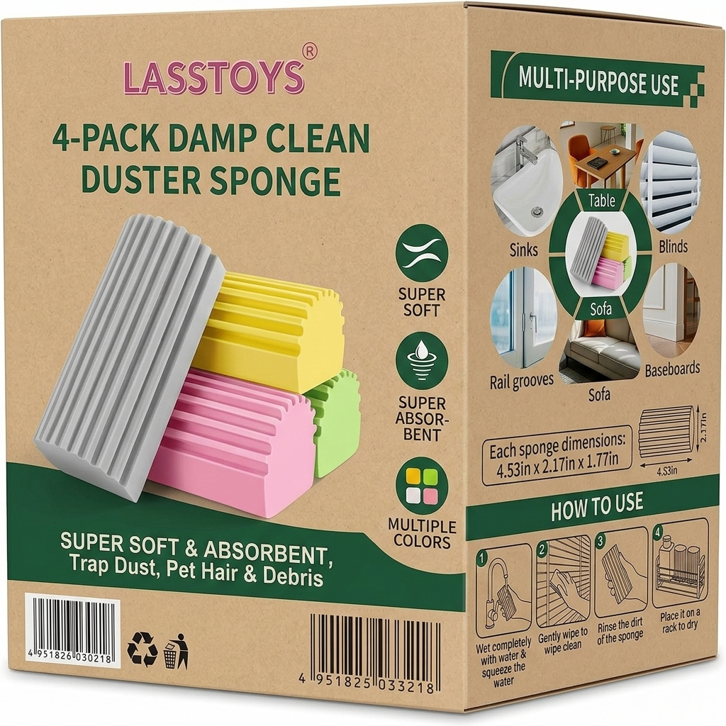 Lasstoys® 4-Pack Damp Clean Duster Sponge